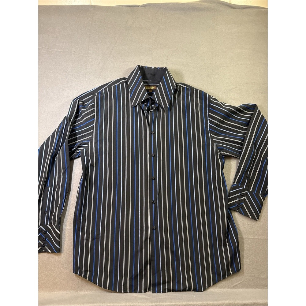 Roar Brand Men's Long Sleeve Black Striped Button Down 2xl